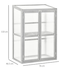 Kozy Wooden Cold Frame Greenhouse Polycarbonate Garden Grow House for Flower Vegetable Plants with Adjustable Shelf, Double Doors, 76 x 47 x 110cm, Light Grey