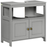 Kozy Pedestal Under Sink Cabinet with Double Doors, Modern Bathroom Vanity Storage Unit with Shelves, Light Grey