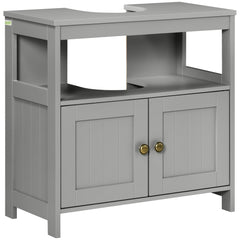 Kozy Pedestal Under Sink Cabinet with Double Doors, Modern Bathroom Vanity Storage Unit with Shelves, Light Grey