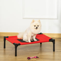 PawHut Elevated Pet Bed Portable Camping Raised Dog Bed w/ Metal Frame Black and Red (Small) | Aosom UK