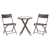 Outsunny Rattan Bistro Set 2-Seater Garden Furniture Folding Rattan Chair Glass Topped Coffee Table Patio Balcony Wicker Furniture, Brown | Aosom UK