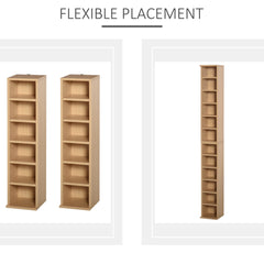 HOMCOM 204 CD Media Display Shelf Unit Set of 2 Blu-Ray DVD Tower Rack w/ Adjustable Shelves Bookcase Storage Organiser, Natural Wood Color