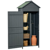 Kozy Garden Shed 4-Tier Wooden Garden Outdoor Shed 3 Shelves Utility Gardener Cabinet Lockable 2 Doors - Grey