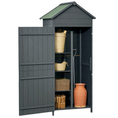 Kozy Garden Shed 4-Tier Wooden Garden Outdoor Shed 3 Shelves Utility Gardener Cabinet Lockable 2 Doors - Grey