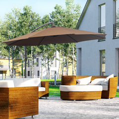 Outsunny 3M Brown Cantilever Umbrella, Hanging Banana Parasol, Steel Frame, for Patio Sun Shade | Aosom UK