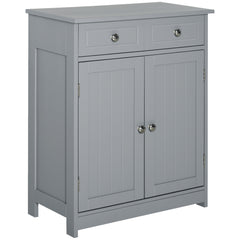 Kozy 75x60cm Freestanding Bathroom Storage Cabinet Unit w/ 2 Drawers Cupboard Adjustable Shelf Metal Handles Traditional Style Grey