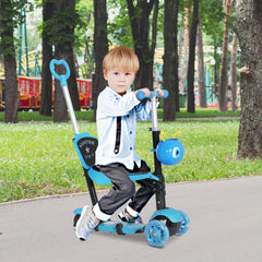 Kozy Adjustable Kids Toddler Scooter, with Removable Seat, Back Handle, Blue