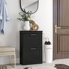 Kozy Two-Drawer Minimalistic 10-Shoe Cabinet - Black