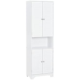 Kozy Tall Freestanding Bathroom Cabinet Retro Shutters w/ 3 Compartments Shelves Elevated Base Narrow Organiser White 60L x 30W x 182.5H cm