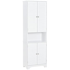 Kozy Tall Freestanding Bathroom Cabinet Retro Shutters w/ 3 Compartments Shelves Elevated Base Narrow Organiser White 60L x 30W x 182.5H cm