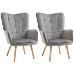 HOMCOM Plush Velveteen Armchairs: Tufted Wingback Duo for Lounging Luxury, Wooden Legs, Slate Grey