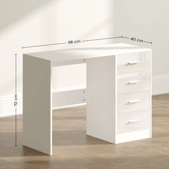 Kozy Computer Desk with Drawers, Dressing Table, High Gloss Home Office Writing Workstation, White