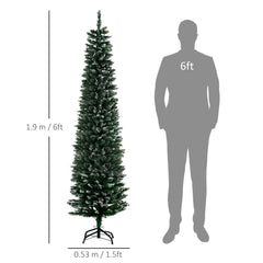 Kozy 6FT Artificial Snow Dipped Christmas Tree Xmas Pencil Tree Holiday Home Indoor Decoration with Foldable Black Stand, Green