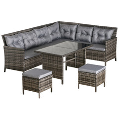 Kozy 8 Seater Patio wicker Sofa Set ,Outdoor Couch with Table & Cushions, Grey
