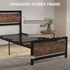 Kozy Single Size Metal Bed Frame with Headboard & Footboard, Strong Slat Support Solid Bedstead Base w/ Underbed Storage Space, Bedroom Furniture For Adults