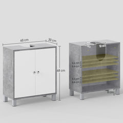 Kozy Under Sink Cabinet, Bathroom Vanity Unit, Storage Cupboard with Adjustable Shelves, White and Grey