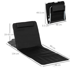 Kozy Set of 2 Foldable Garden Beach Chair Mat Lightweight Outdoor Sun Lounger Seats Adjustable Back Metal Frame PE Fabric Head Pillow w/ Carry Bag, Black