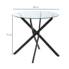Kozy Dining Table with Clear Tempered Glass Top, Round Table with Metal Legs, Modern Kitchen Table for Dining Room Living Room, Black