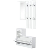 Kozy 2PC Shoes Storage Chest Cloths Rack Unit w/Mirror Multiple Shelves Large Storage Capacity Shoes Cabinet 6 Hooks Cloth Rack White