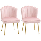 HOMCOM Shell Luxe Velvet Accent Chair, Modern Living Room Chair with Gold Metal Legs for Living Room, Bedroom, Home Office, Set of 2, Pink | Aosom UK
