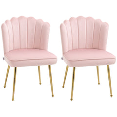 HOMCOM Shell Luxe Velvet Accent Chair, Modern Living Room Chair with Gold Metal Legs for Living Room, Bedroom, Home Office, Set of 2, Pink | Aosom UK
