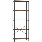 Kozy 5-Tier Bookshelf, Industrial Bookcase with Metal Frame - Rustic Brown and Black