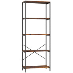 Kozy 5-Tier Bookshelf, Industrial Bookcase with Metal Frame - Rustic Brown and Black