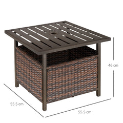 Kozy Rattan Garden Coffee Table, 55.5 cm Square Wicker Patio Side Coffee Table with 4 cm Umbrella Hole, Metal Bottom and Slatted Top for Outdoor, Balcony, Brown