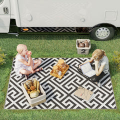 Kozy Outdoor Rug Reversible Mat Plastic Straw Rug Portable RV Camping Mat for Garden Deck Picnic Indoor, 121 x 182 cm (4 x 6 ft), Black & White