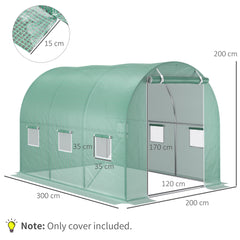 Kozy 3 x 2 x 2m Greenhouse Replacement Cover ONLY Winter Garden Plant PE Cover for Tunnel Walk-in Greenhouse with Roll-up Windows Door Outdoor, Green