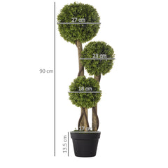 HOMCOM Decorative Artificial Plants Boxwood Ball Topiary Trees in Pot Fake Plants for Home Indoor Outdoor Decor, 90 cm | Aosom UK