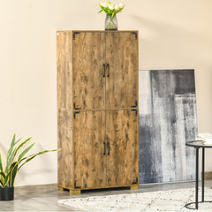 Kozy Farmhouse 4-Door Cabinet, Freestanding Tall Cupboard with Storage Shelves for Bedroom & Living Room, Rustic Wood Effect