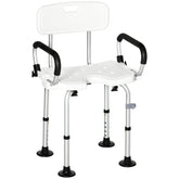 Kozy Shower Chair for the Elderly and Disabled, Height Adjustable Shower Stool with Back and Flipped Padded Arms, Suction Foot Pads, White