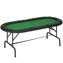 Kozy 8 Player Folding Poker Table, Oval Portable Blackjack Casino Table with Cup Holder, Felt Top and Metal Base, 183 x 82 x 75cm, Green and Black
