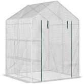 Outsunny Walk-In Greenhouse Portable Gardening Plant Grow House with 2 Tier Shelf, Roll-Up Zippered Door and PE Cover, 143 x 143 x 195 cm | Aosom UK