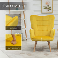 HOMCOM Modern Accent Chair Velvet-Touch Tufted Wingback Armchair Upholstered Leisure Lounge Sofa w/ Wood Legs, Set of 2, Yellow | Aosom UK
