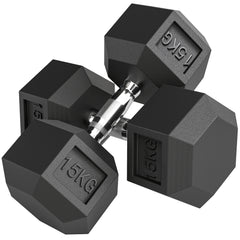 Kozy - 2x15KG Rubber Hex Dumbbell Portable Hand Weights Dumbbell Home Gym