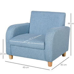 HOMCOM Kids Sofa Mini Sofa Armchair Wood Frame Anti-Slip Legs High Back Bedroom Playroom Furniture for 3-6 Ages, Blue | Aosom UK