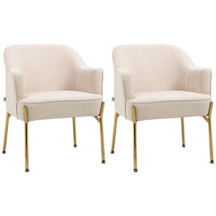 HOMCOM Elegant Accent Chair, Armchair for Living Room, Vanity Chair with Gold Metal Legs, Soft Padded Seat, Set of 2, White | Aosom UK