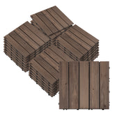 Kozy 27 Pcs Solid Wood Interlocking Decking Tiles For Patio, Balcony, Roof Terrace, Hot Tub, Black, (30 x 30 cm Per Piece)