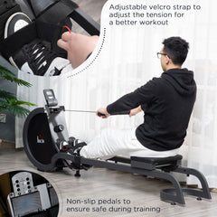 Kozy Folding Rowing Machine with 16-Level Adjustable Magnetic Resistance, Aluminium Side Rail, Digital Monitor, Cardio Workout Rower, 130kg Weight Capacity for Home, Gym, Office