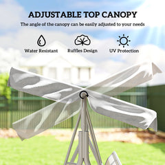 Kozy Metal Garden Swing Chair, 3-Seater Swing Seat, Patio Hammock Bench Canopy Lounger, Light Grey