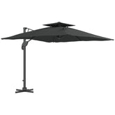 Outsunny Garden Parasol, 3(m) Cantilever Parasol with Hydraulic Mechanism, Dual Vented Top, 8 Ribs, Cross Base, Grey