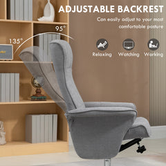 Kozy - Swivel Recliner Chair with Footstool, Velvet Recliner Armchair with Ottoman, Steel Base, Upholstered Reclining Chair for Living Room, Bedroom, Office, Grey