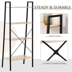 HOMCOM 4-Tier Vintage Ladder Shelf Bookcase Wood Storage Rack Stand Plants Display Black natural | Aosom UK