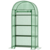 Outsunny Compact Mini Greenhouse Outdoor with Storage Shelf and Roll-Up Zippered Door, 80x49x160cm - Green | Aosom UK