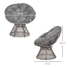 Kozy 360° Swivel Rattan Papasan Moon Bowl Chair Round Lounge Garden Wicker Basket Seat with Padded Cushion Oversized for Outdoor Indoor, Grey