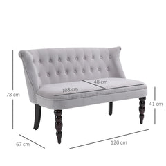 HOMCOM 2 Seat Sofa Lounger Couch with Wood Frame Button Tufts Carved Legs Vintage Design Compact Home Bedroom Loveseat, Grey | Aosom UK