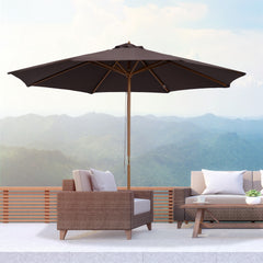 Kozy 3(m) Garden Parasol, Pulley Operated Patio Umbrella, Wooden Parasol, Table Market Umbrella with Rope Pulley Mechanism and 8 Ribs, Coffee