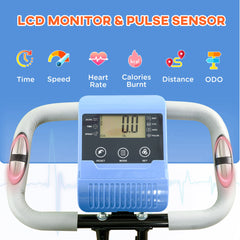 Kozy 2-in-1 Folding Exercise Bike with 8-Level Magnetic Resistance, Arm Resistance Band, Pulse Sensor, Blue